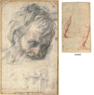 Andrea D\'Angiolo - Head of Saint Joseph Looking Down, With A Subsidiary Study of His Features (Recto); Two Studies of Legs (Verso)