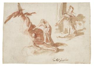 Andrea de Leone - A girl addressing a youth reclining by a tree and a girl kneeling by a column