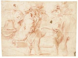 Andrea De Leone - Trois hommes montés sur des éléphants portant des trophées