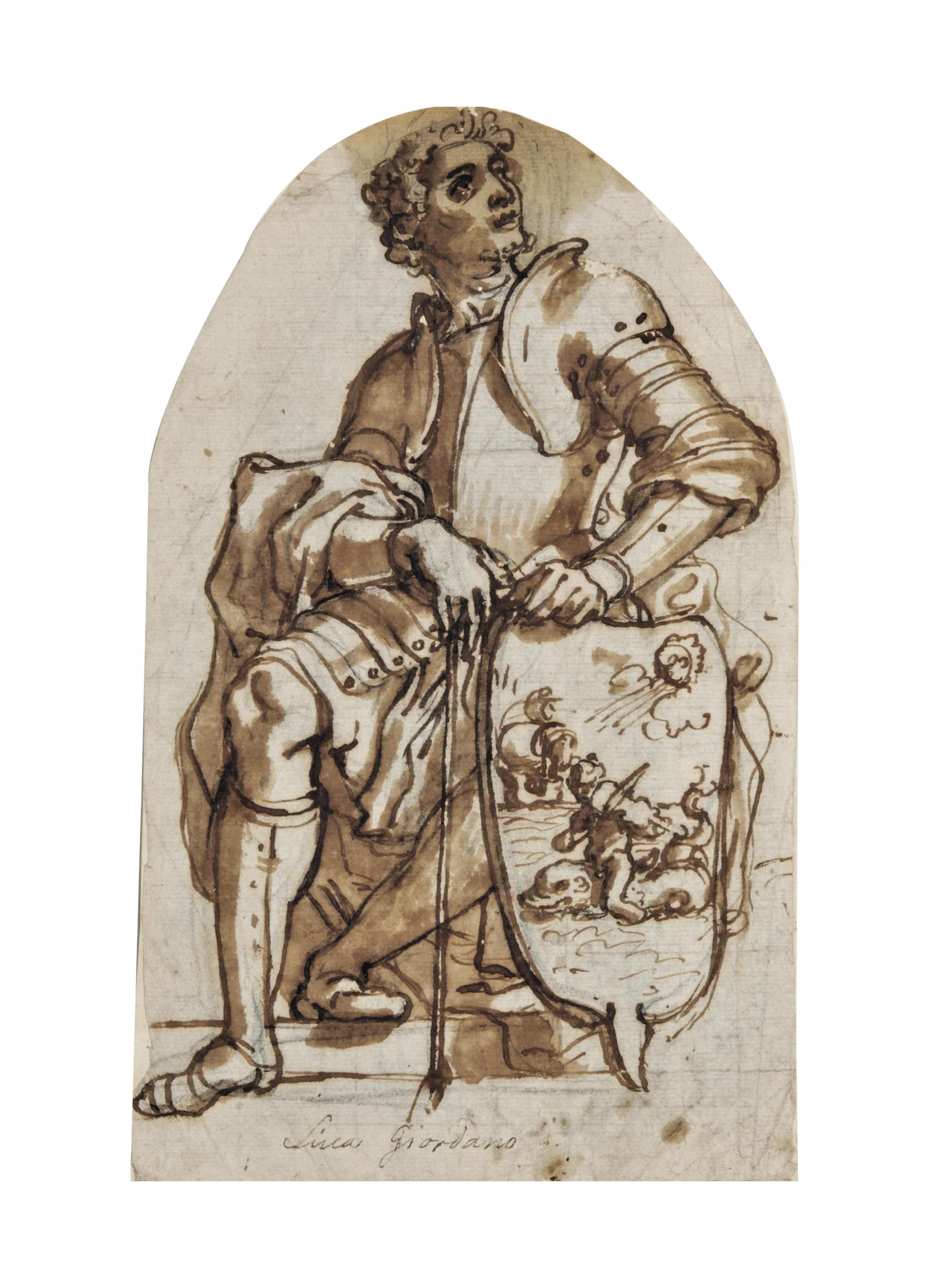 Andrea Lilio - Guerrier En Armure Assis Tenant Un Écu Représentant L\'Allégorie De L\'Âme Fortunée