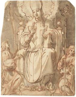 Andrea Lilio - Saint Antoine entouré de deux anges; et Un saint évèque sur un trône entouré de deux anges