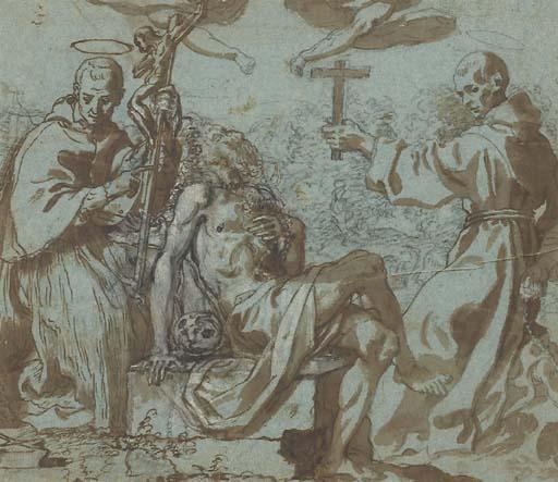 Andrea Lilio - Saint Charles Borromée, Saint Jérôme et Saint François dans un paysage