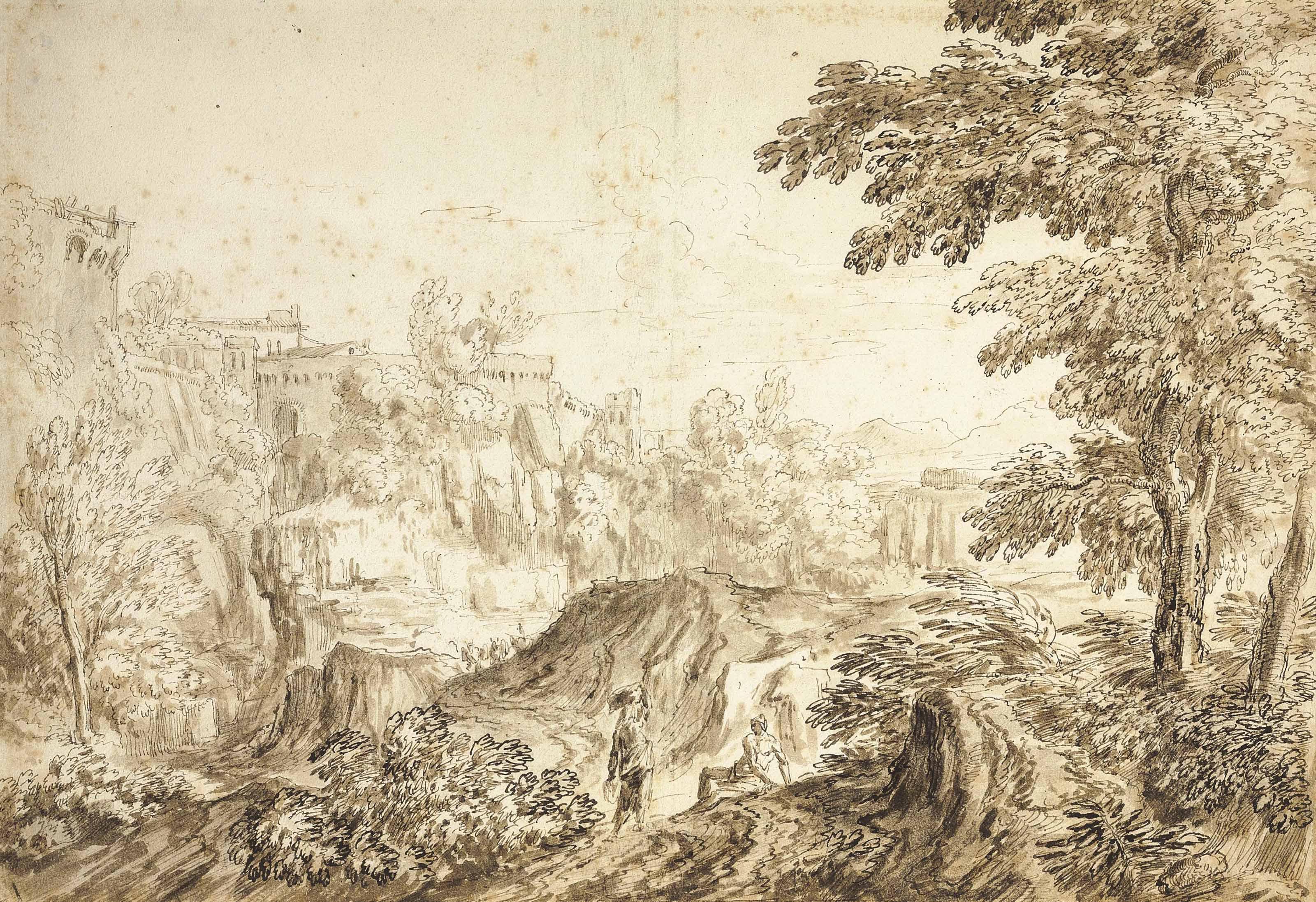 Andrea Locatelli - A Classical Landscape With Two Figures In The Foreground