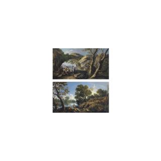 Andrea Locatelli - A Rocky Landscape With A Horseman And Brigands By A Path; A River Landscape With A Shepherd And Other Figures Resting On A Rocky Bank