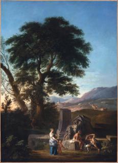 Andrea Locatelli - An extensive landscape with figures resting amongst ruins