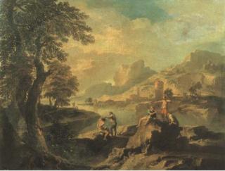 Andrea Locatelli - Cinque astanti in un paesaggio costiero mediterraneo