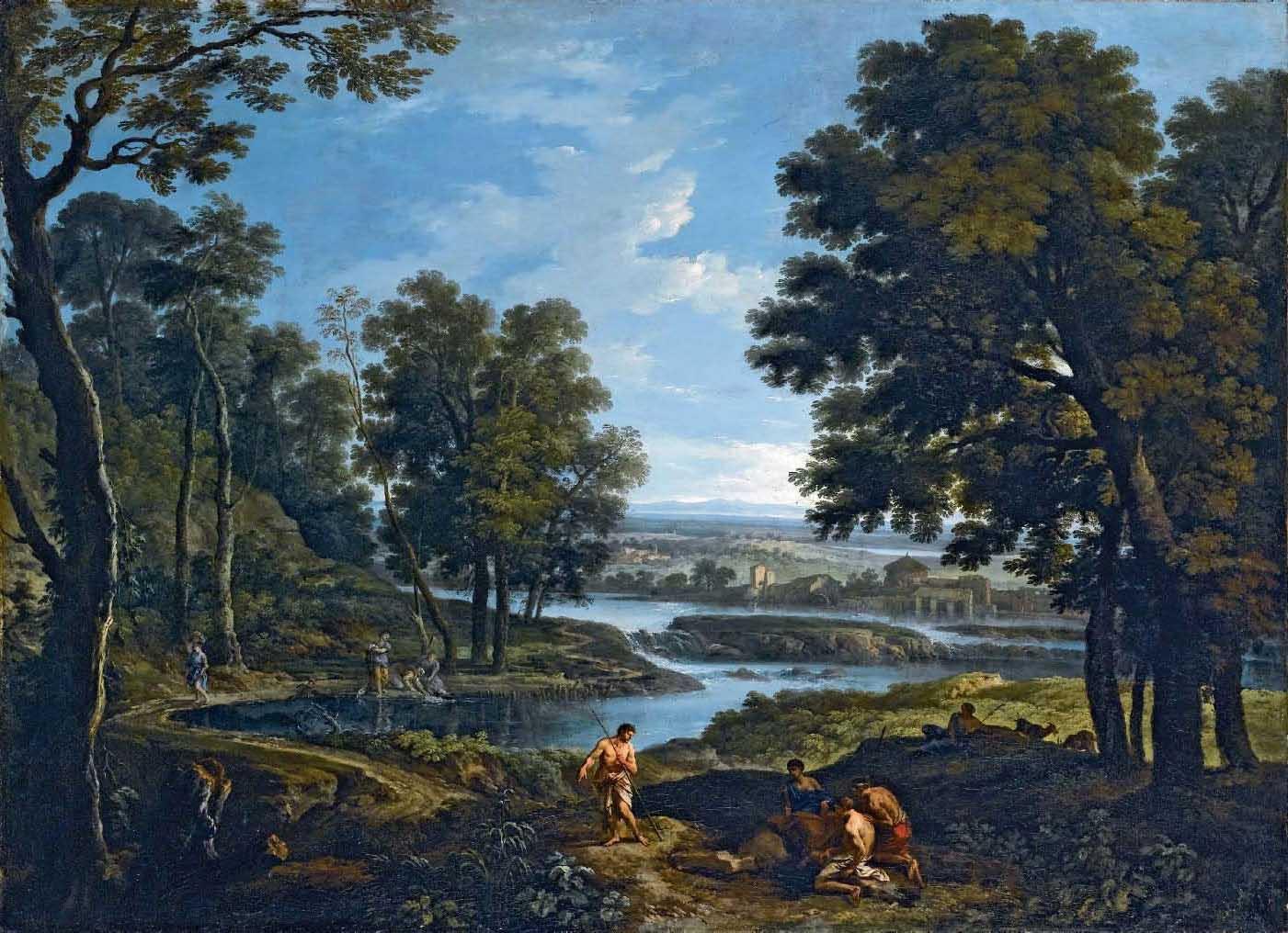 Andrea Locatelli - Paesaggio fluviale con lavandaie e pastori