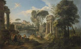 Andrea Locatelli - Paesaggio Laziale Con Astanti Tra Rovine Classiche
