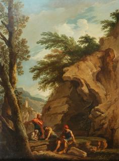Andrea Locatelli - Paesaggio rupestre con figure di soldati