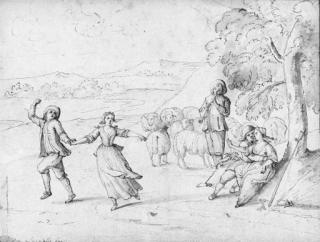 Andrea Locatelli - Shepherds dancing by the flute in an extensive landscape