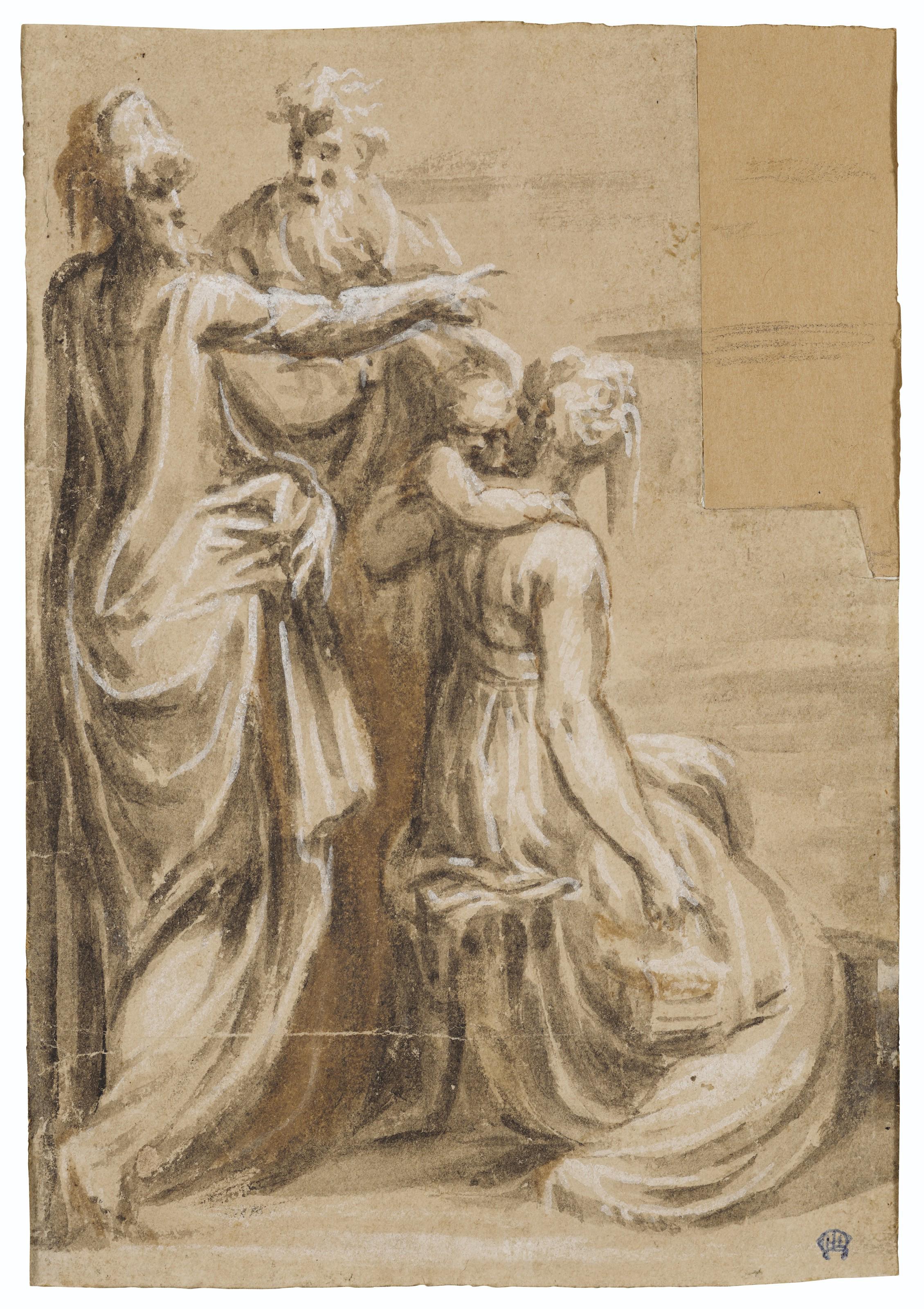 Andrea Meldolla, Called Schiavone - A woman and a child, with two men