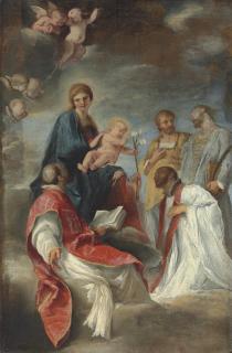 Andrea Sacchi - The Madonna and Child with Saints Ignatius of Loyola, Francis Xavier, Cosmas and Damian - a  bozzetto