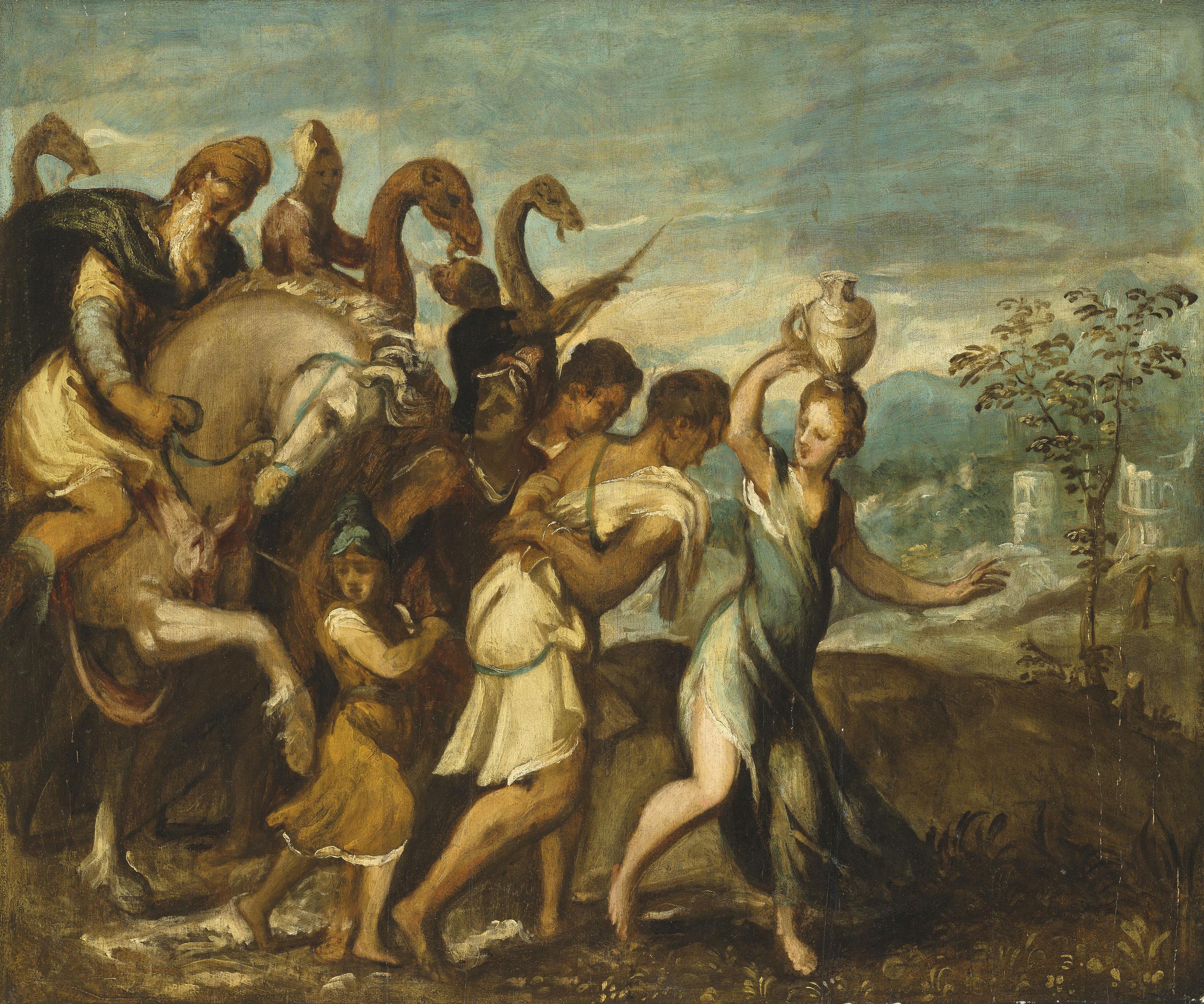 Andrea Schiavone - King Saul being greeted in triumph after David\'s defeat of Goliath