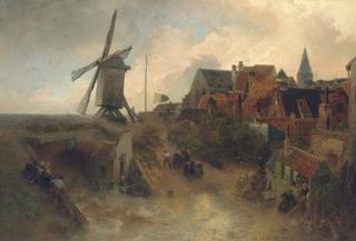 Andreas Achenbach - A windmill in a storm