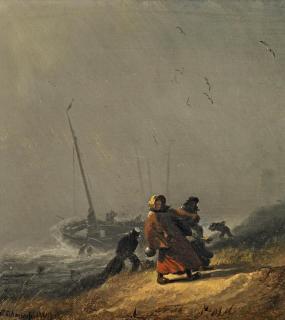 Andreas Achenbach - Anlanden bei stürmischem Wetter.