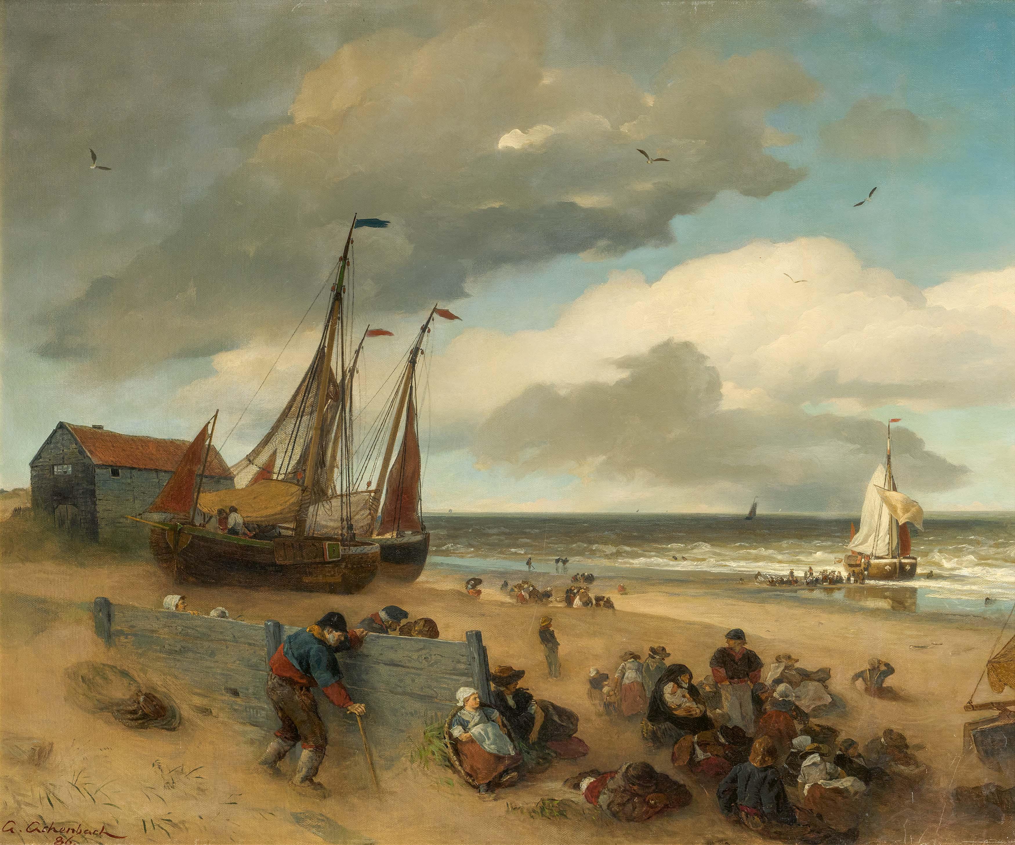 Andreas Achenbach - Anlandung der Fischer am Strand von Scheveningen.