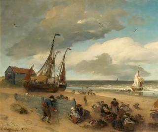 Andreas Achenbach - Anlandung der Fischer am Strand von Scheveningen.