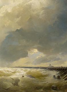Andreas Achenbach - Bewegte See an der Mole