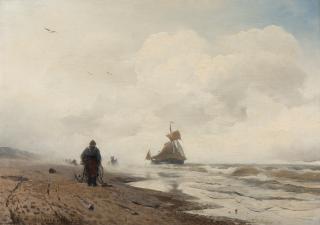 Andreas Achenbach - Ein Seemann mit Anker am Nordseestrand.
