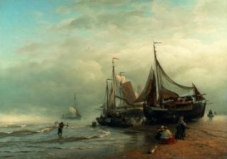 Andreas Achenbach - Entladen der Fischerboote an der holländischen Küste
