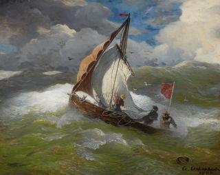 Andreas Achenbach - Fischerboot auf bewegter See
