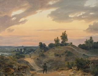 Andreas Achenbach - Heidelandschaft im Abendrot mit Wanderern