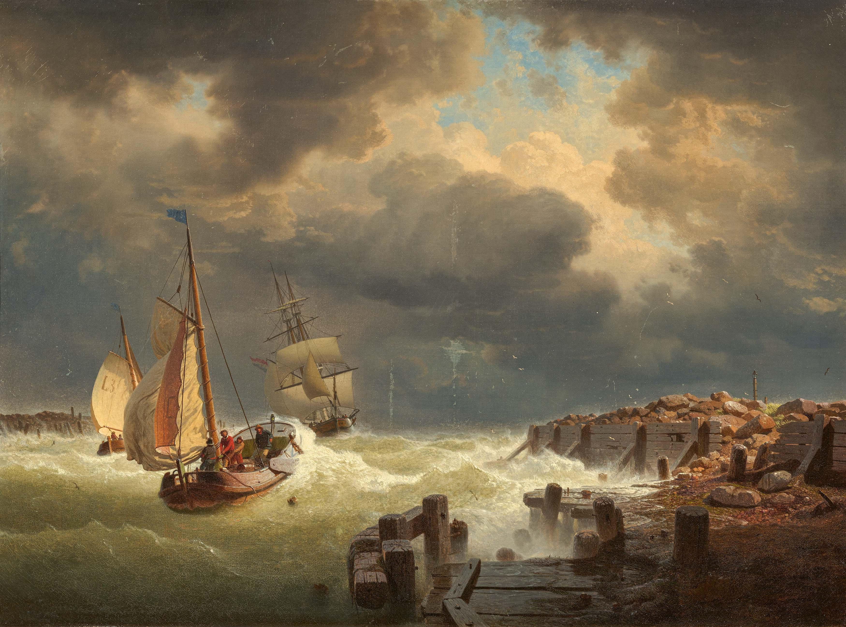 Andreas Achenbach - Heimkehrende Küstensegler bei aufziehendem Sturm.