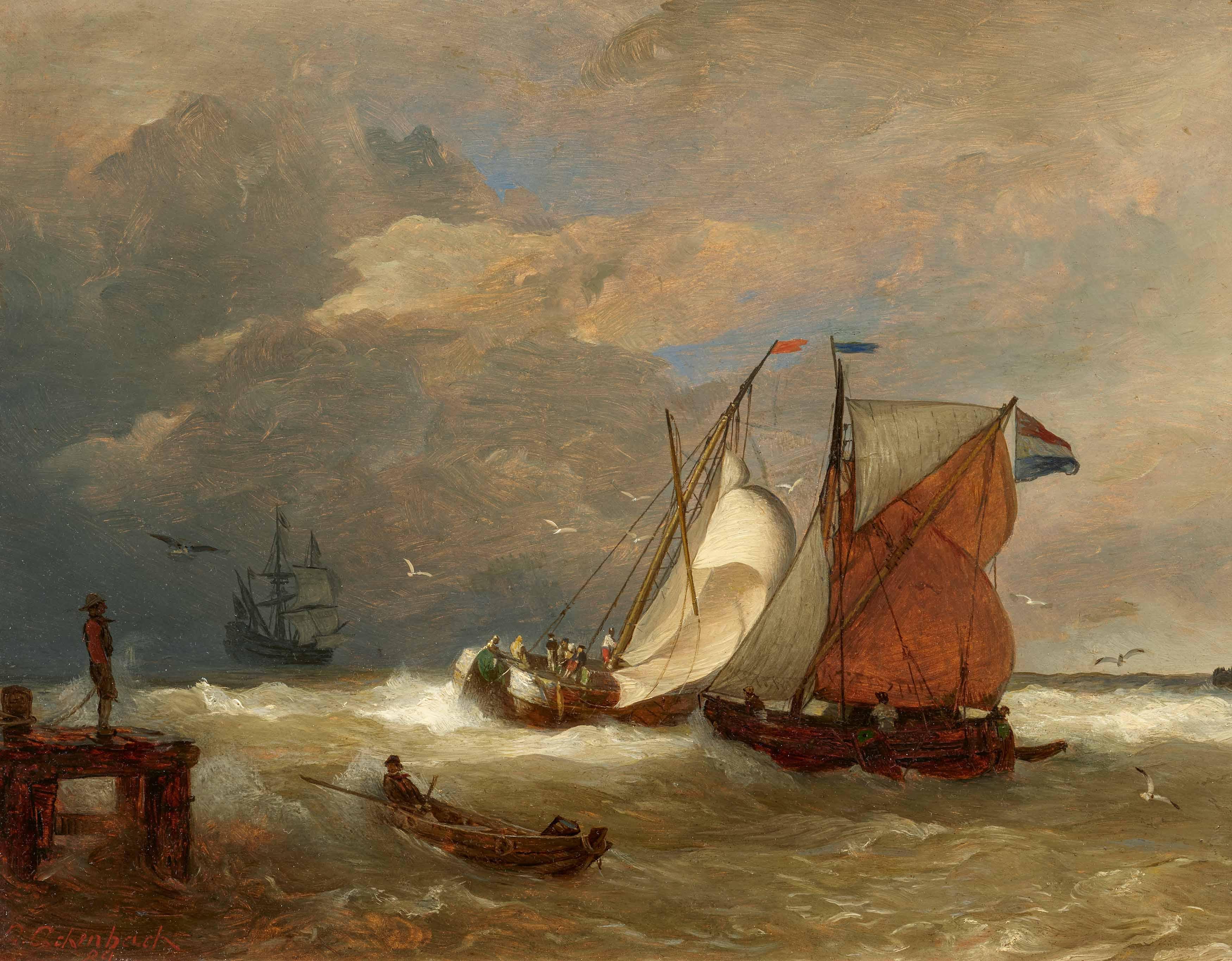 Andreas Achenbach - Küstensegler auf rauer See.