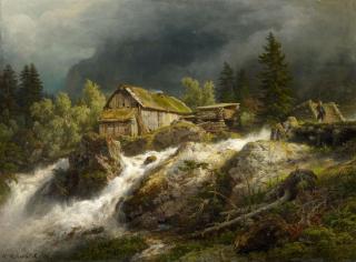 Andreas Achenbach - Nordische Gebirgslandschaft mit Wildbach