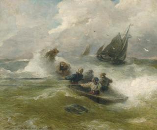 Andreas Achenbach - Rowing on rough seas