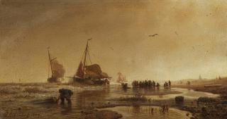Andreas Achenbach - Segelschiffe am Strand
