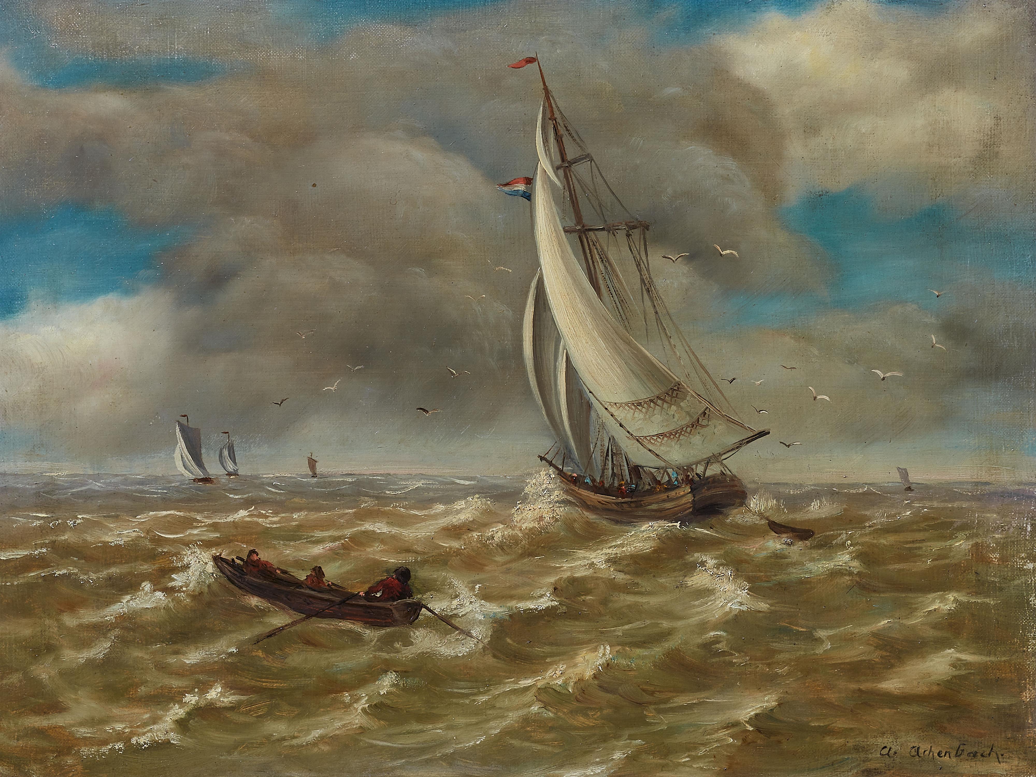 Andreas Achenbach - Segelschiffe auf dem Meer