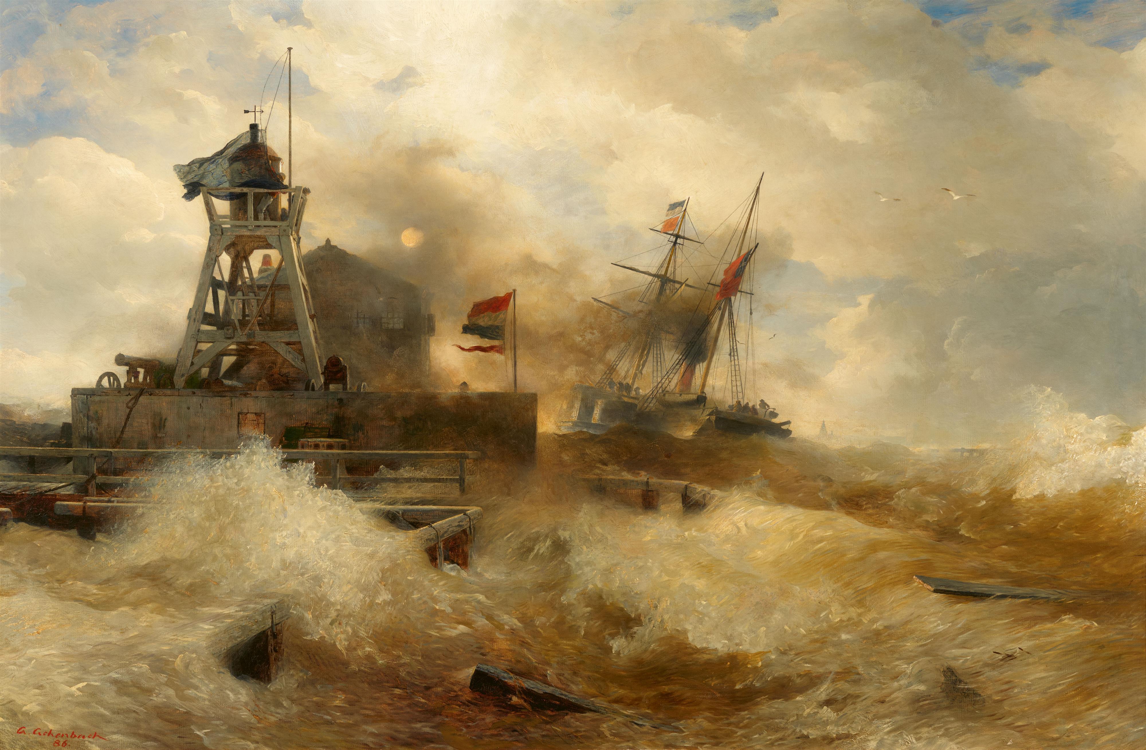 Andreas Achenbach - Stürmische See mit einem Dampfschiff