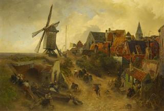 Andreas Achenbach - Sturmflut an der Windmühle.