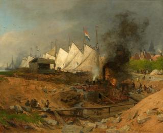 Andreas Achenbach - Werft auf dem Strand (bei Ostende?).