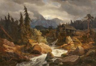 Andreas Achenbach - Wildbach mit Wassermühle in Norwegen.
