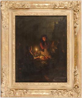 Andreas Franciscus Vermeulen - A market scene at night