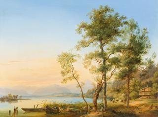 Andreas Geist - Seenlandschaft mit Blick auf die Alpen.
