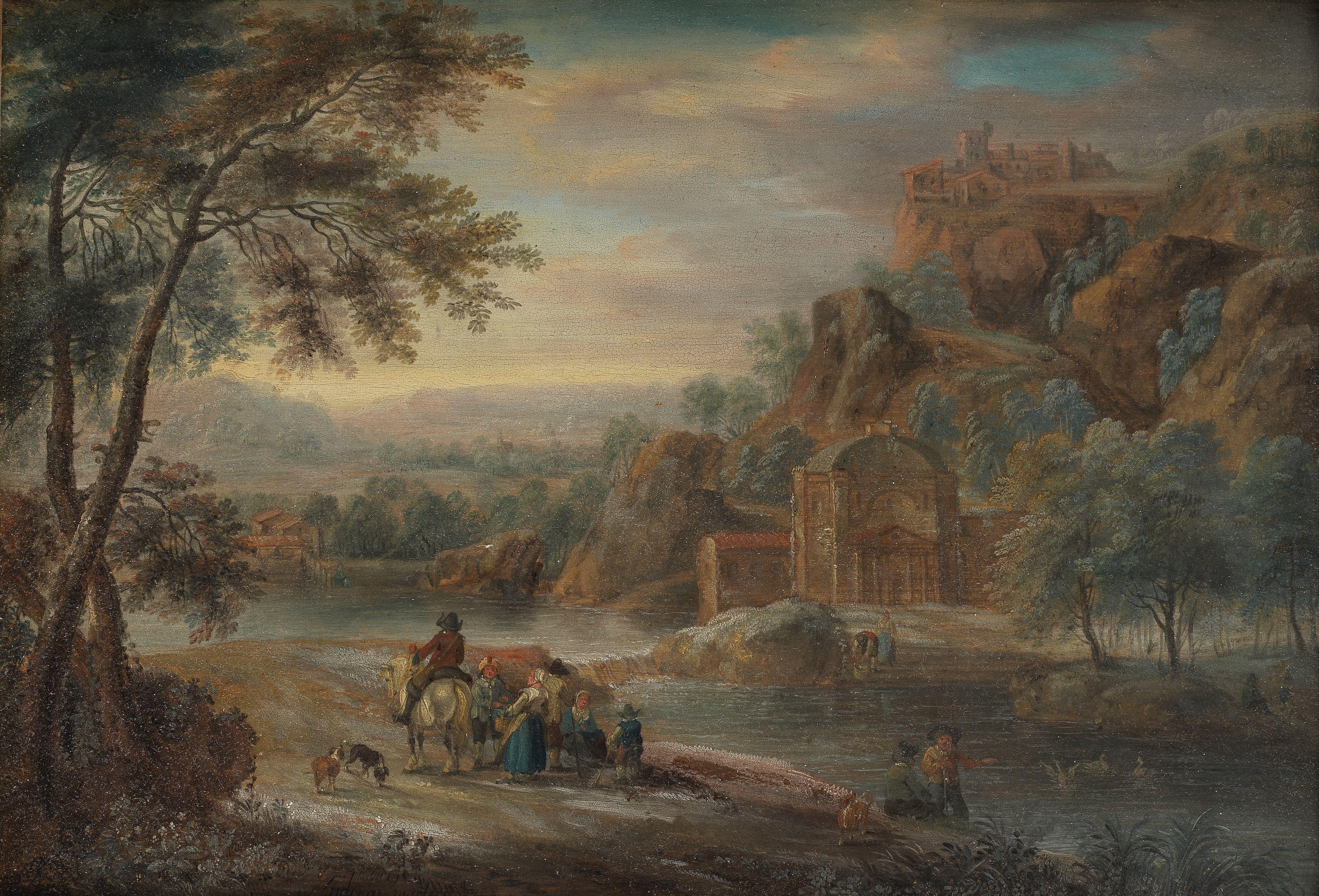 Andreas Martin - A mountainous river landscape with figures on a path