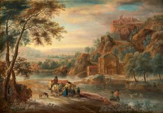 Andreas Martin - Italiserande landskap med figurer och byggnader