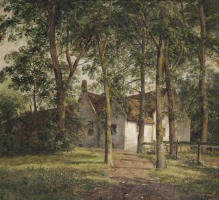 Andreas Schelfhout - A Farmhouse Under The Trees