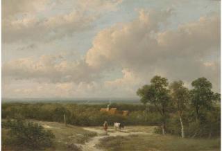 Andreas Schelfhout - A panoramic landscape in summer