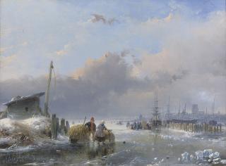 Andreas Schelfhout - A view of Dordrecht in winter