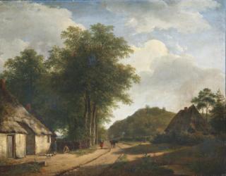 Andreas Schelfhout - A woman on a sandy path in summer