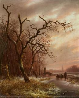 Andreas Schelfhout - Abendliche Winterlandschaft mit Schlittschuhläufern