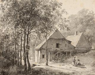 Andreas Schelfhout - Die Mühle im Wald.