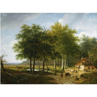 Andreas Schelfhout - Dutch a Herd With Cattle In A Summer Landscape, De Veluwe