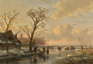 Andreas Schelfhout - Dutch skaters On A Frozen River