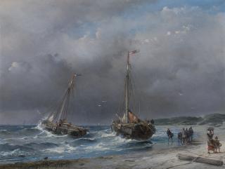 Andreas Schelfhout - Dutch Unloading The Catch