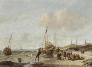 Andreas Schelfhout - Fisherfolk on the beach of Scheveningen